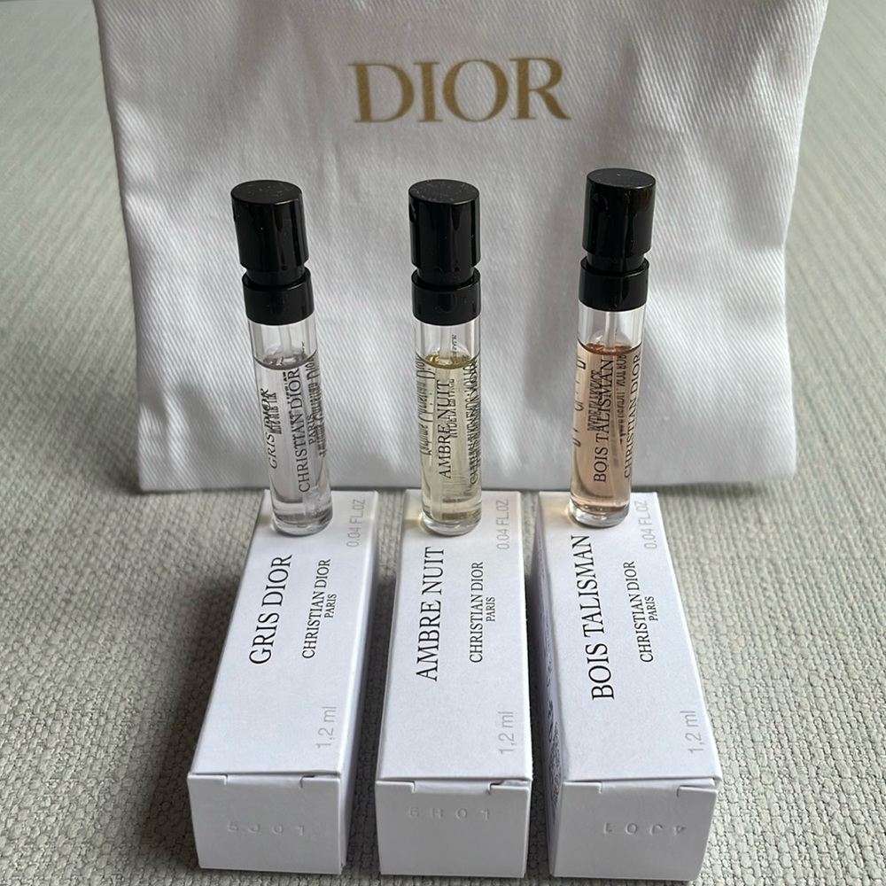 Dior prive luxury fragrance sampler with drawstring pouch